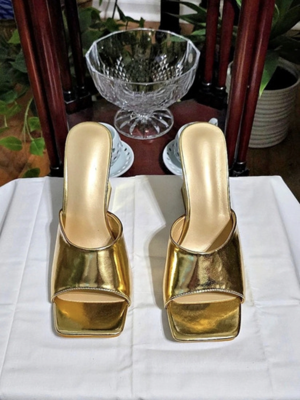Metallic Gold Square Toe Heels Like New